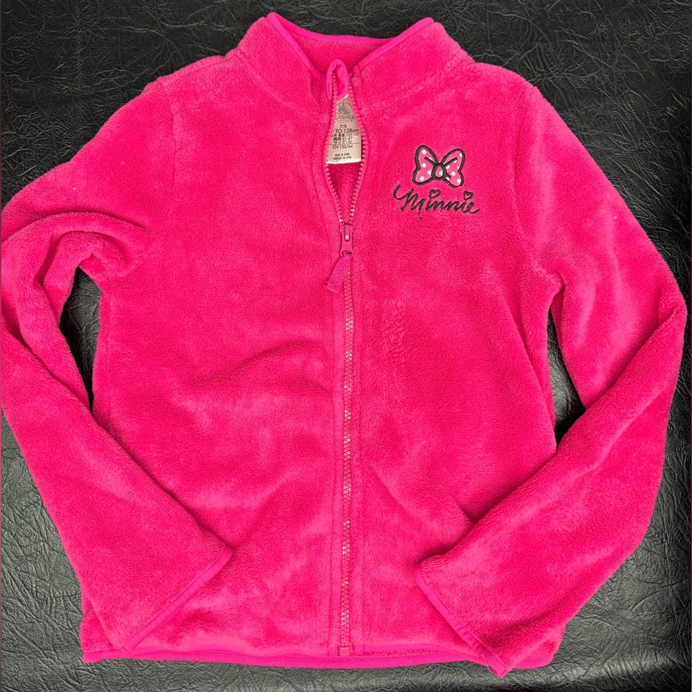 Girls pink Disney Minnie Mouse fleece jacket, size small 7/8